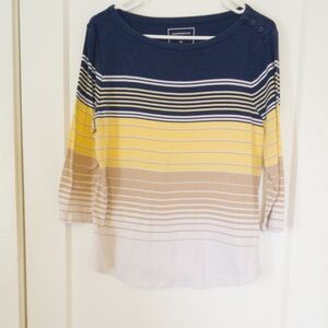 Charter Club Women's Striped Top - Navy, Yellow, and Tan
